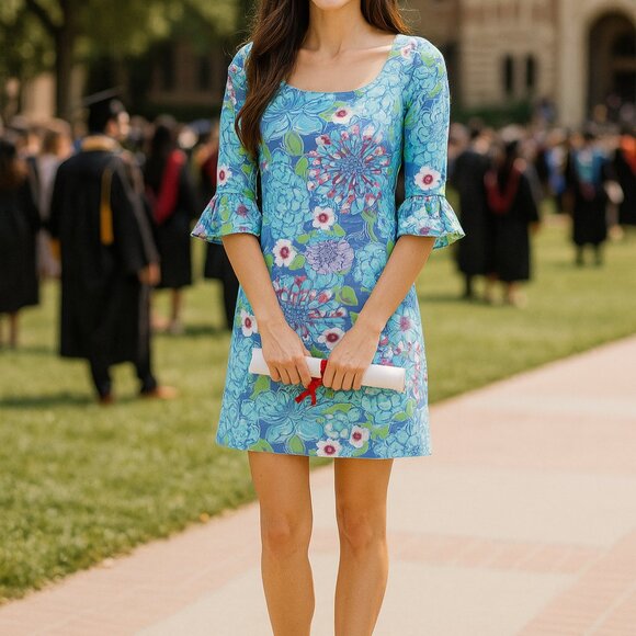 Lilly Pulitzer Blue Pink Green Floral Dress Size Small 100% Cotton Coastal Chic - Picture 7 of 10